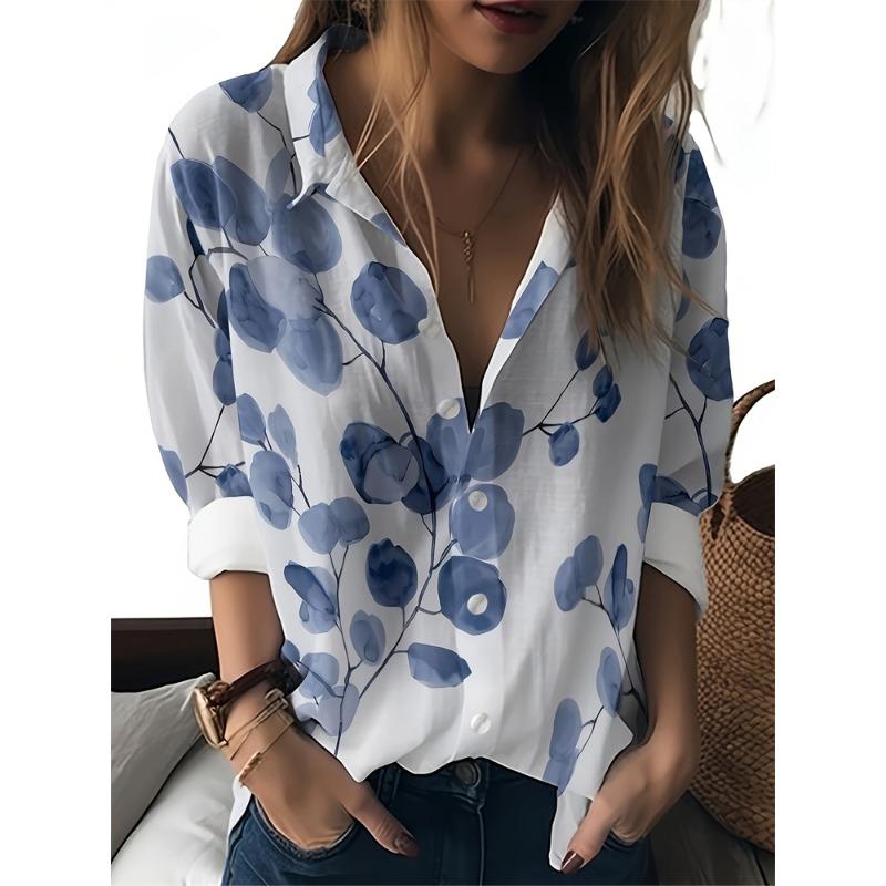 Spring And Summer Women's Large Size Lapel Shirt Abstract Pattern Printed Shirt Daily Casual Long Sleeve Shirt Fashion Women's