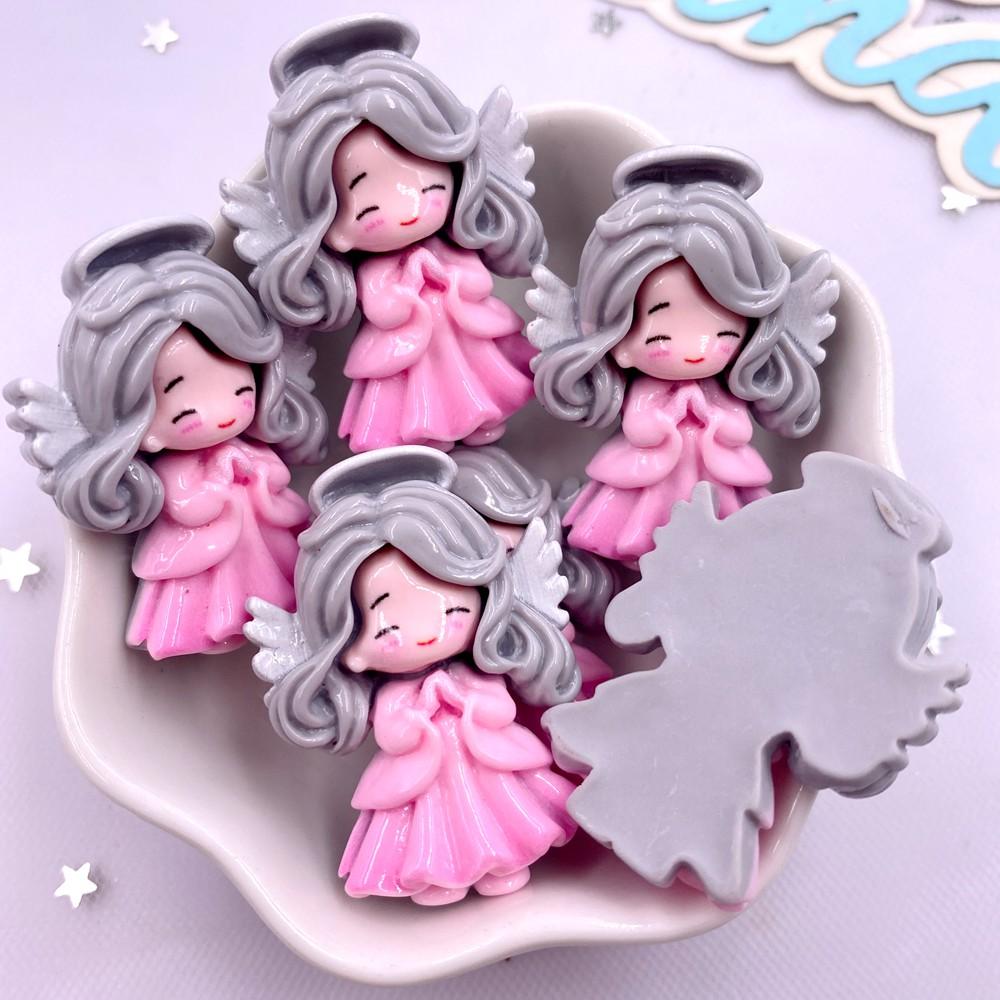 6PCS Resin Kawaii Colorful Cartoon Angel Girl Flatback Stone Home Decor Princess Fairy Figurine Scrapbook DIY Accessories Crafts