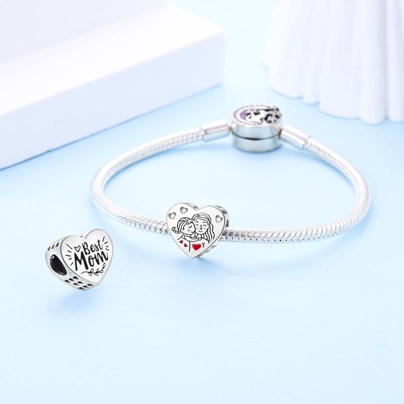 Original Charms Copper Great Motherly Love Heart-Shaped Beads Fit Charms Plata Bracelets For Women Jewelry Making Gifts