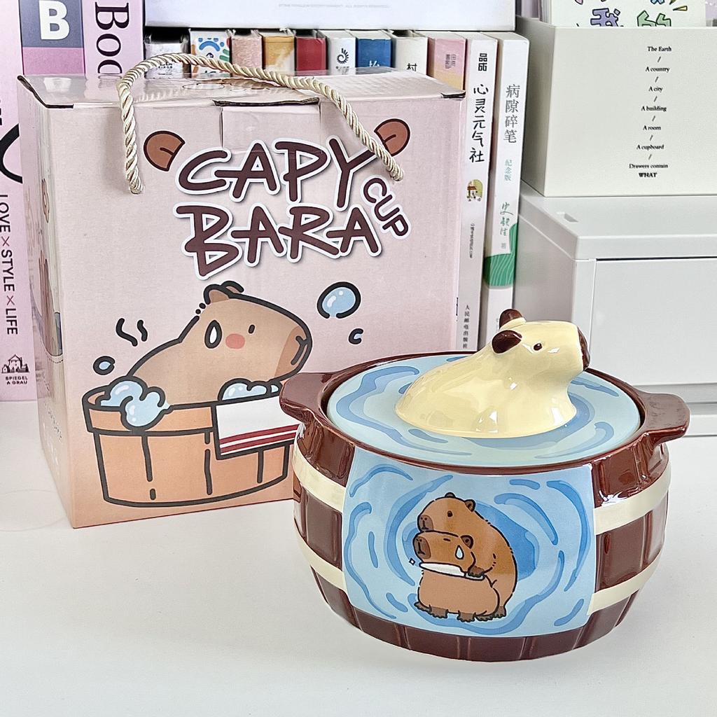 Cute Kapibara Water Cup Capybara Ceramic Mug with Lid Girl Birthday Gift Girlfriend Souvenir Gift Box