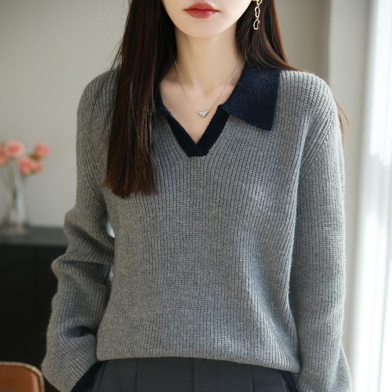 Women S Cotton Knit Sweater Stand Collar Long Sleeve Casual Basic Top