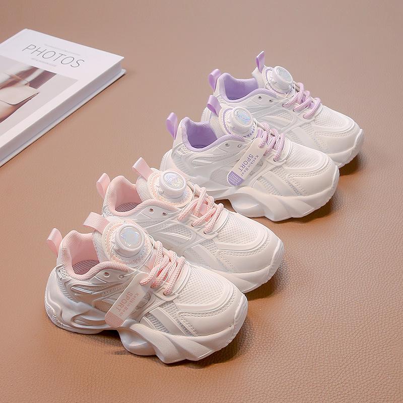 Girls' Sports Shoes 2025 Summer New Children's Knob Single Mesh Shoes Girls' Mesh Breathable Little White Shoes Medium and Old Children