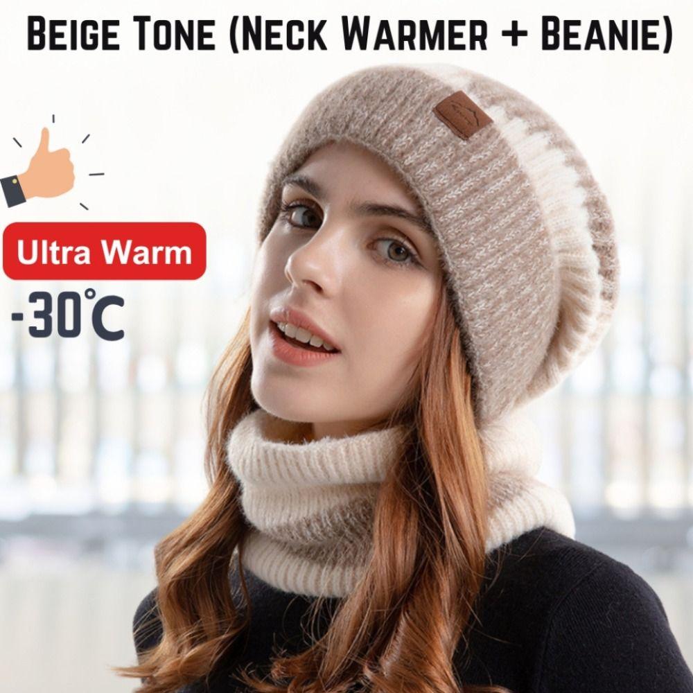 soft Thermal Knit Cap Thicken Warm Wool Hat Hiking Winter Beanie Hat Scarf Set  Winter Season