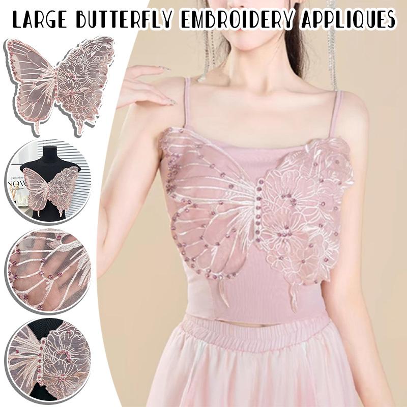 32cm Großer Stick-Organza-Schmetterling Kleideraufnäher Reparaturstoff Spitze Accessoires Damenbekleidung Nähanhänger Schmetterling