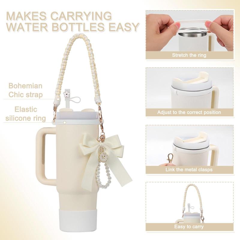 4 buc Accesorii pentru Stanley 10mm Capac Pai Floare Lanț Mărgele Breloc Dop Anti-Vărsare Pahar Apă Șnur de Mână Cadou