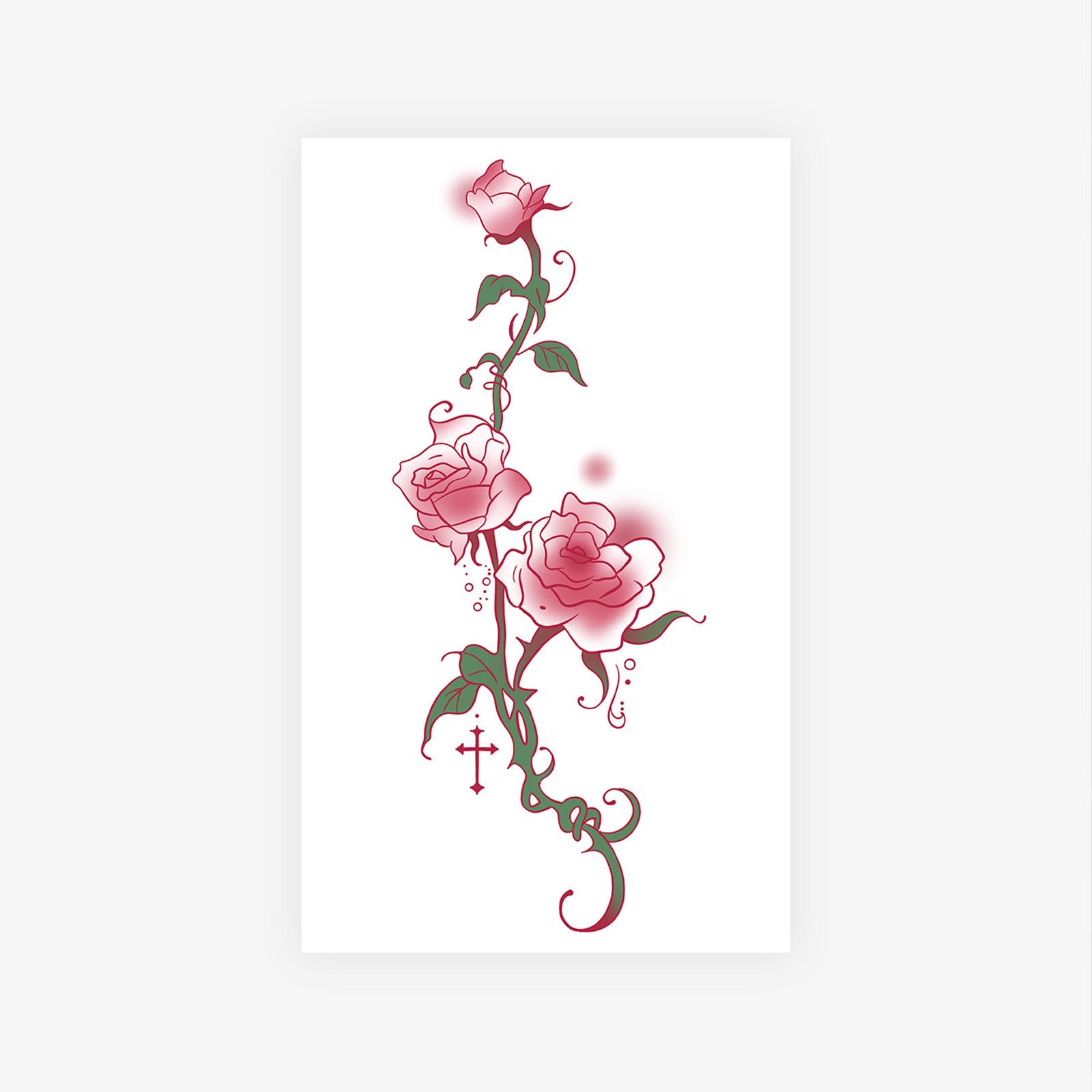 High Value Simple Small Fresh Smudged Roses Plain Flower Arm Tattoo Sticker 15*9
