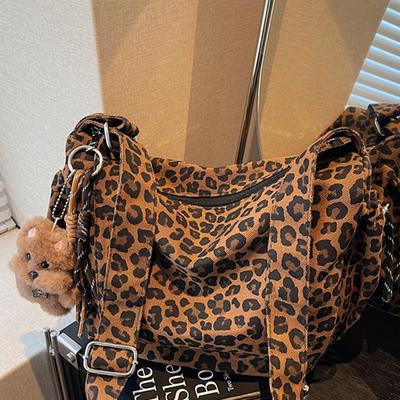 Leopard Print Pleated Underarm Bag Winter High Value Retro Shoulder Casual Tote Bag
