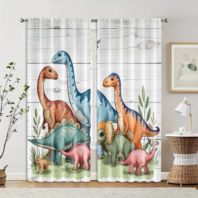 2pcs, Upscale Curtains Retro Dinosaur Durable Polyester (without Rod) Stuff Clearance Use for Bedroom, Living Room, Office Decor