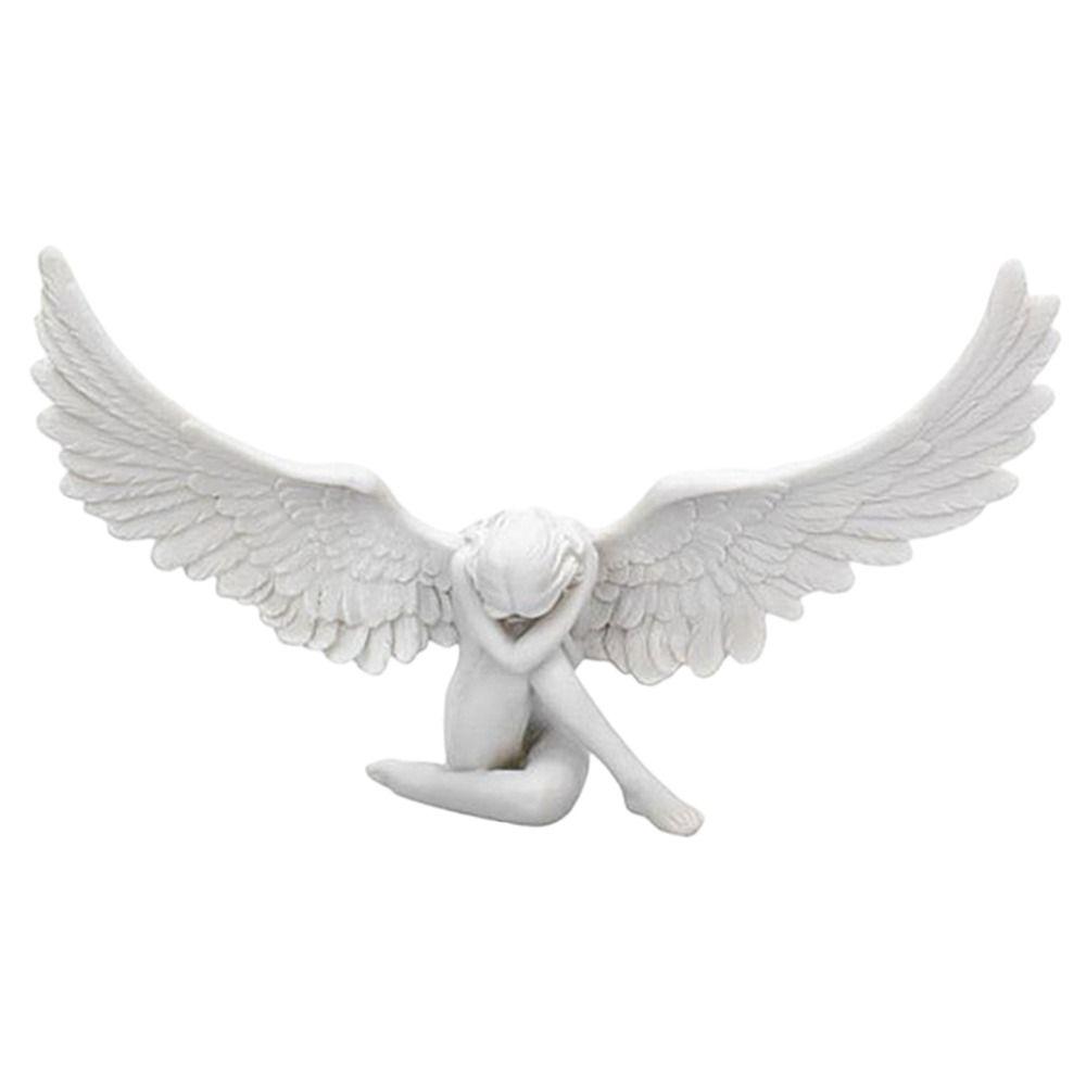 Modern Embrace White Angel Bookcase Figurine Garden Ornaments Resin Crafts Angel Wing Statue