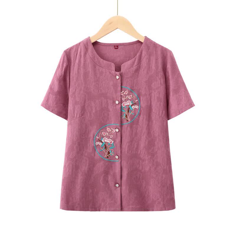 YUZHAOLIN Women s Pure Cotton Chinese Style Half-Sleeve T-Shirt 5XL
