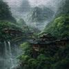 1000pcs Emerald Valley Waterfall Mountain Dwelling Jigsaw Puzzle - -Scale Suitable for & Families, Portable Rectangular Brain with Challenging Picture