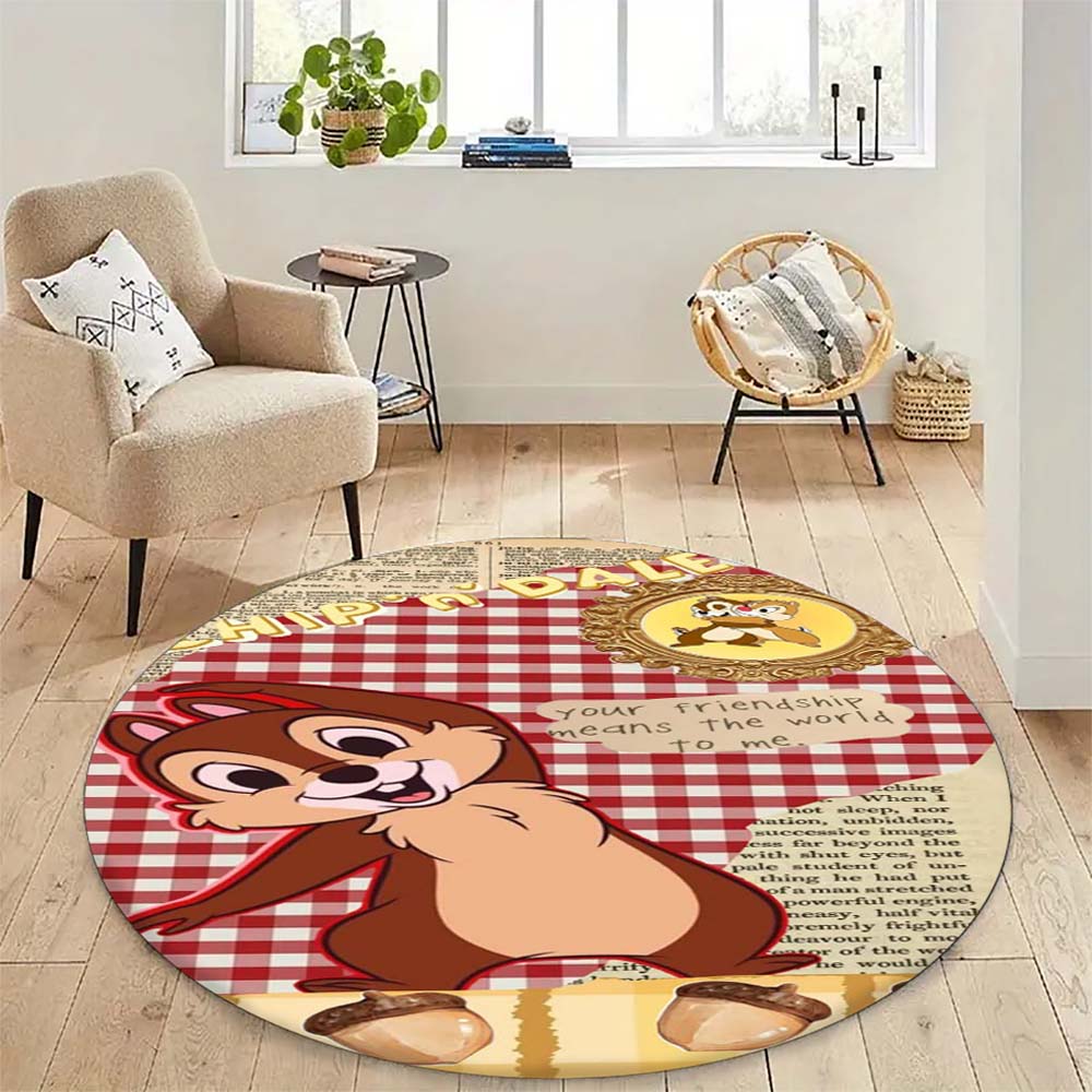 Mielas Chip 'n' Dale paveikslėlio apvalus grindų kilimėlis, namų kilimo dekoracija, animacinis sveikinimo durų kilimėlis, neslystantis ir atsparus dėmėms.