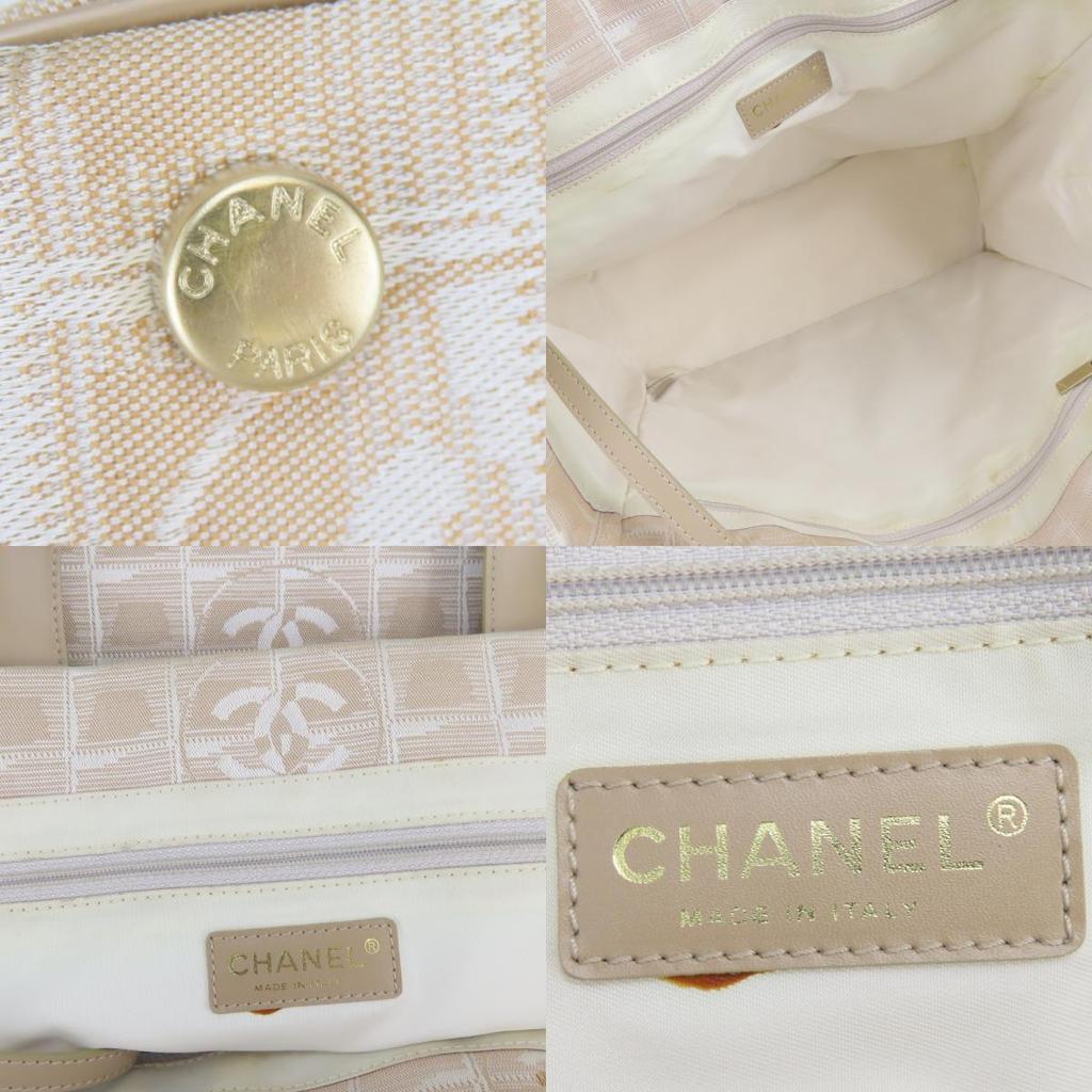 Used CHANEL Tote Bag New Travel Line MM Jacquard Nylon/leather Beige Silver 9th