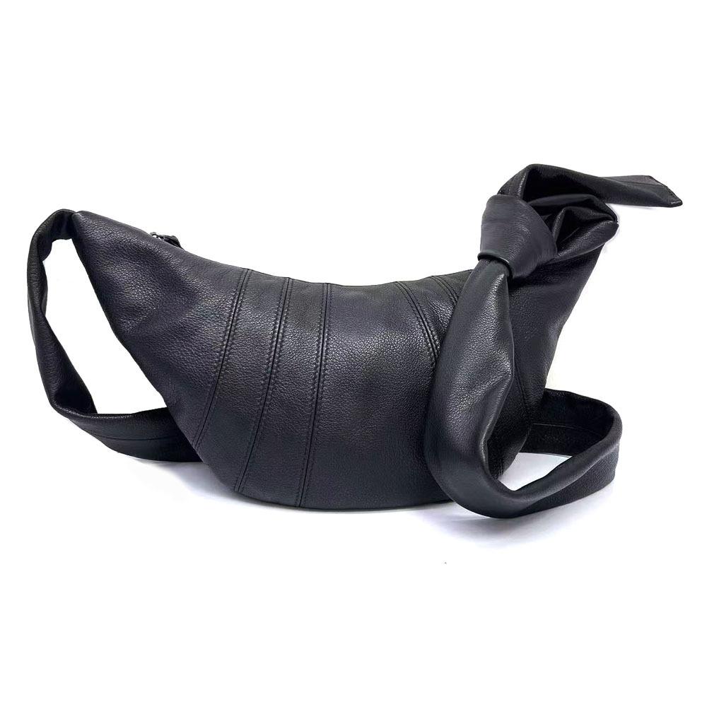 Wind Lady Shoulder Messenger Bag Leather Croissant Bag Black Leather Dumpling Bag Crescent Casual Women'S Bag