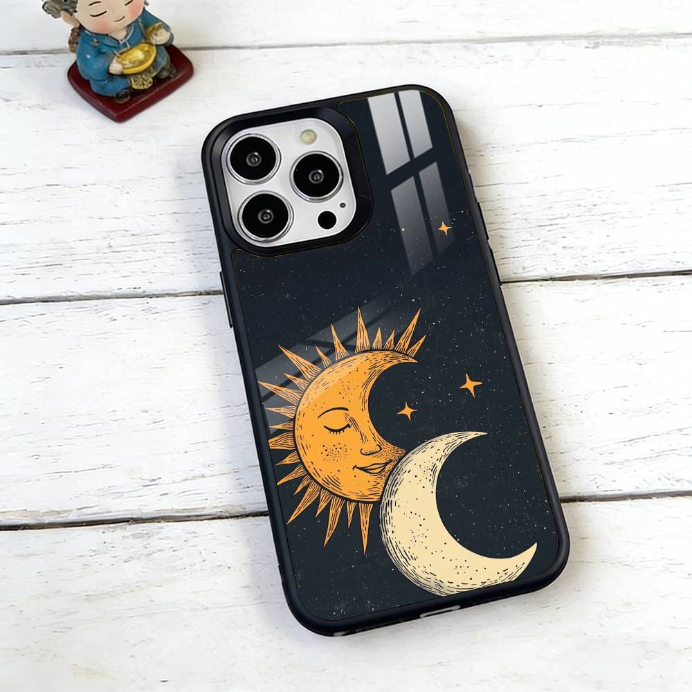 Sun Moon Phone Case For iPhone17,16,15,14,13,12,11 Plus,Pro Magnetic with Magsafe Wireless Charging