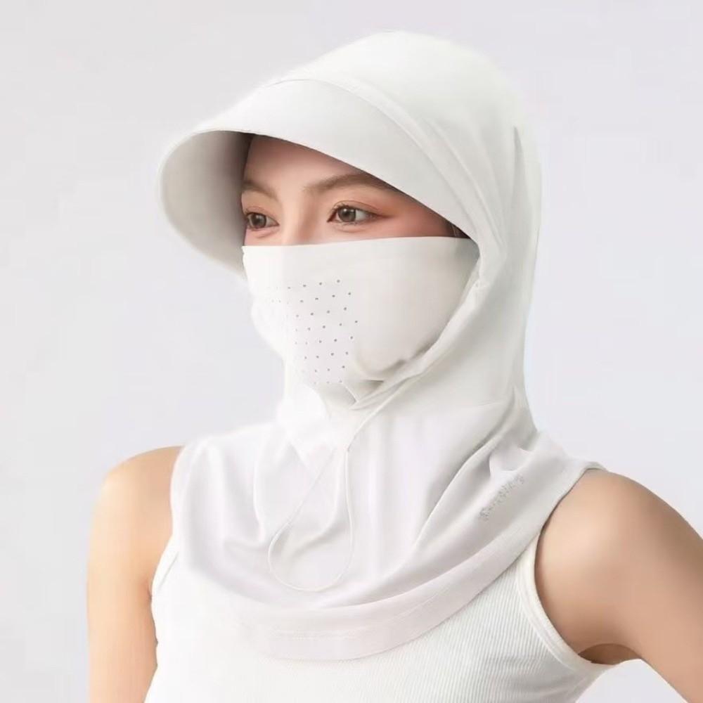 Fashion Anti-UV Ice Silk Sun Hat Breathable Wide Brim Sunshade Cap with Shawl Quick Drying Face Mask Pullover Cap Summer белый