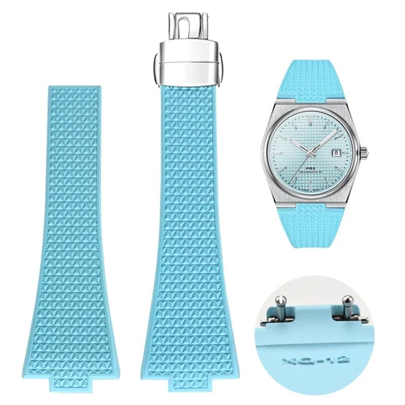 FKM Armband für Tissot PRX Super Player Serie Herren Fluorkautschuk Schnellverschluss Konvex Schmetterlingsschließe Uhrenarmband Zubehör 12mm