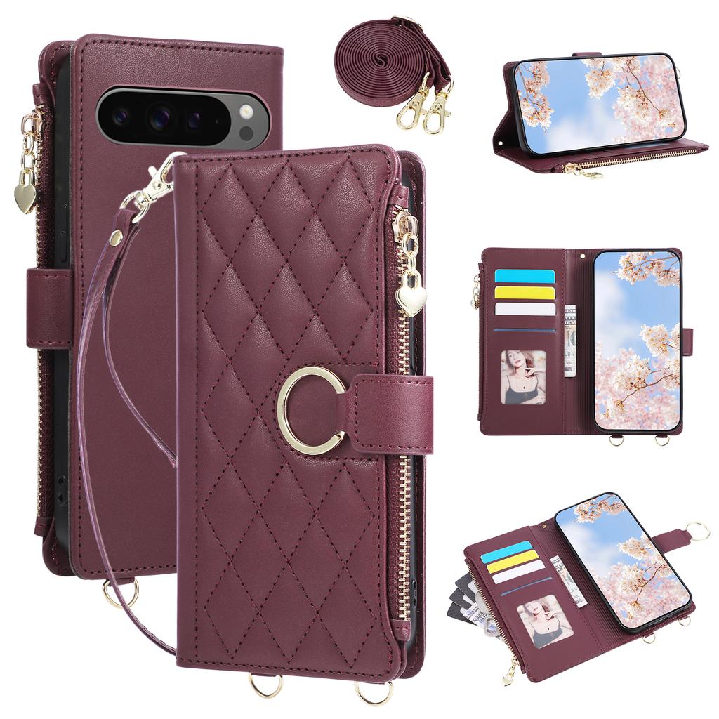 Crossbody Zipper Cards Solt Wallet Flip Leather Case For Google Pixel 10 Pro XL 9A 9 8 8A 7A 7 Shockproof Bag Ring Holder Cover