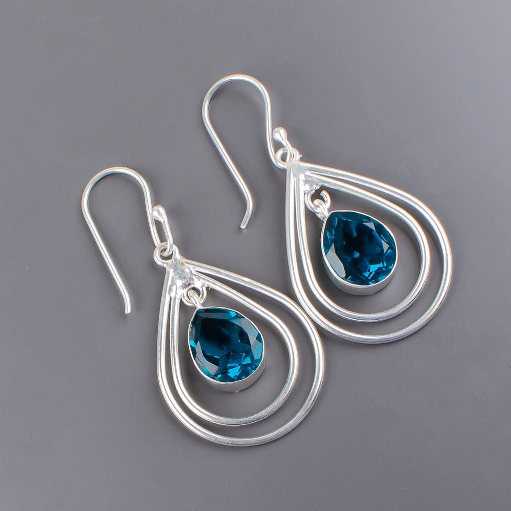 Apatite Gemstone 925 Sterling Silver Handmade Jewelry Earrings 2.00" For Women EE-34-12