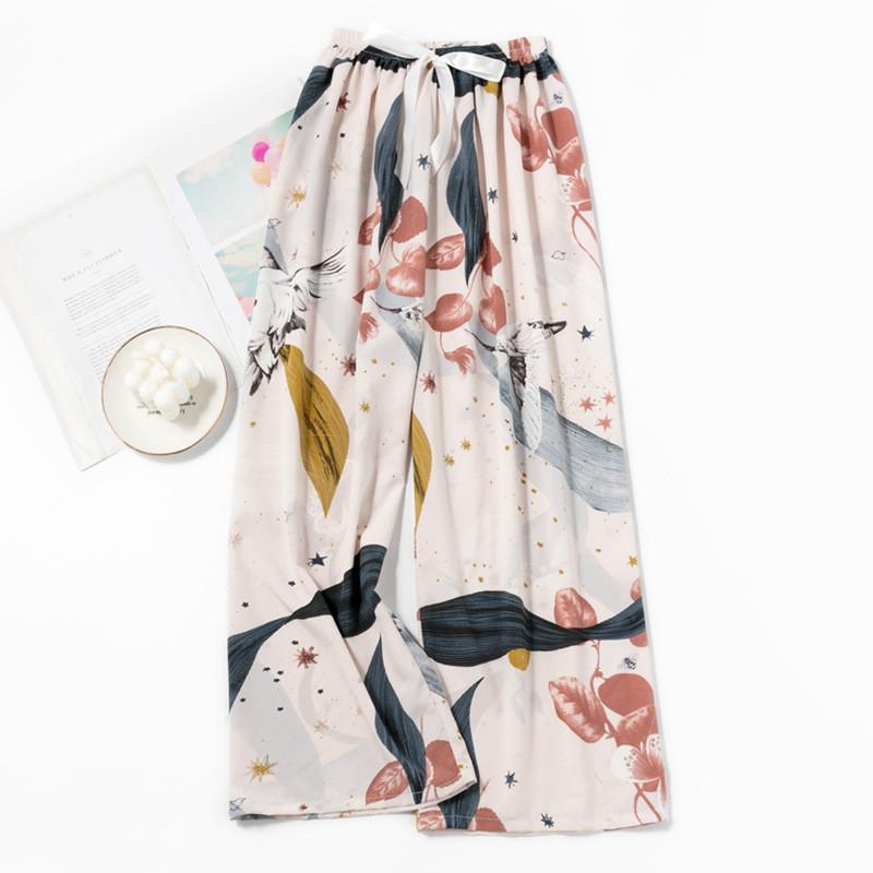 

Хлопковые и шелковые брюки для сна для женщин, тонкие и свободные брюки оверсайз с цветочным принтом, брюки с широкими штанинами, подходят для беременных женщин для ношения как отдельные брюки One Size бежевый