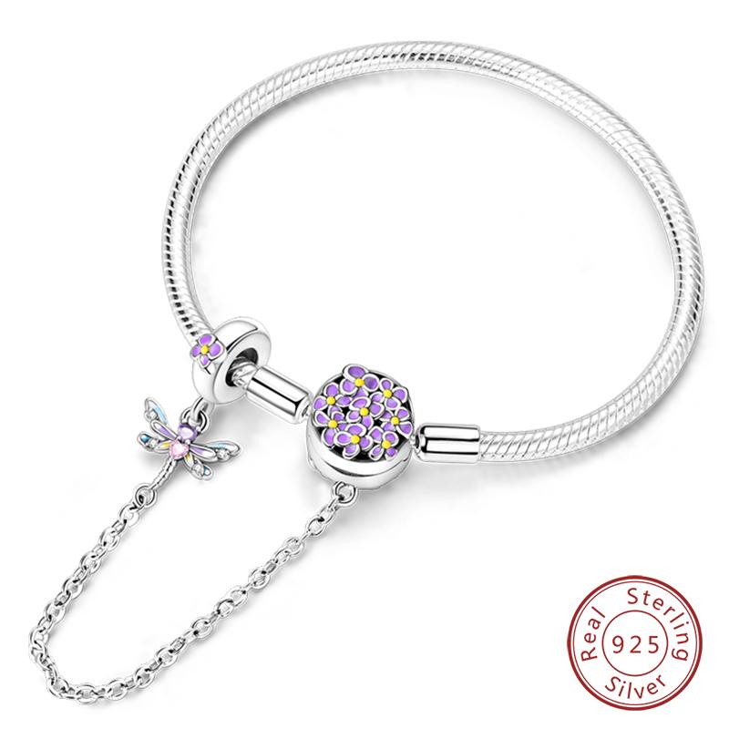 Original 925 Silver Heart Star Moon Snowflake Butterfly Bracelets 17 20CM For Women DIY Charms Jewelry Gifts