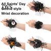 Durable Gothic Wrist Ornament Flower Corsage for Halloween Party, Black Wedding Corsage, Romantic Novelty Party Floral Accessory Day of The Dead Prom,