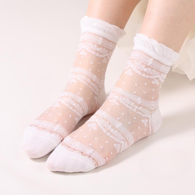 Women's Summer Thin Fashion Cool Transparent Hollow Out Flower Crystal Stockings