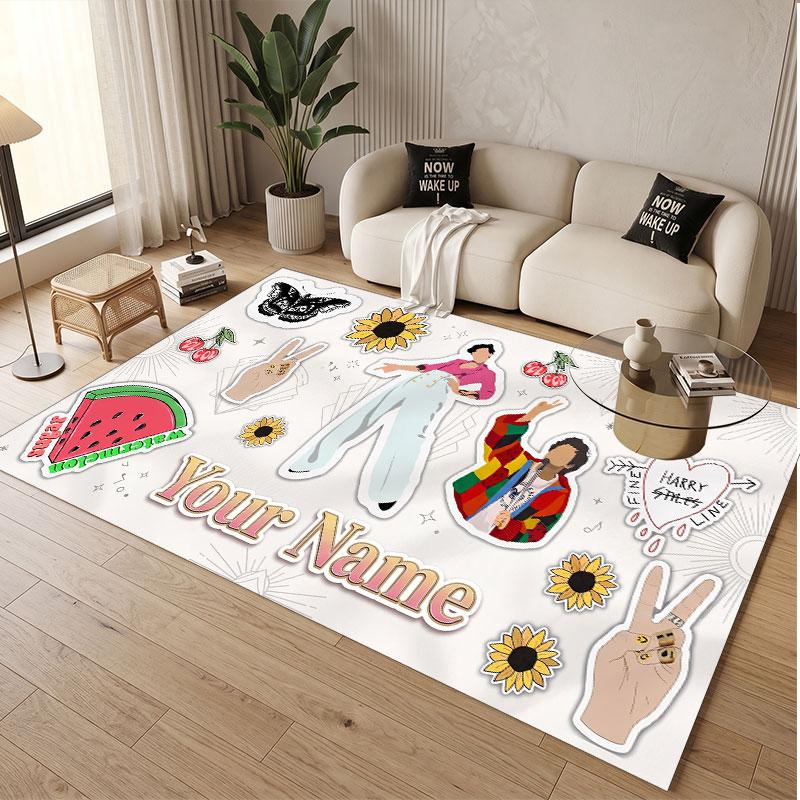 Custom Name Crystal Velvet Rug,Harry Styles Comfortable Anti Slip Floor Mat For Room Decoration