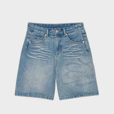 Shorts en Jean d'Été Rétro Unisexe Imprimé Lettres Streetwear Simple Pantalon Court Ample Femmes Hommes Jeans Y2K