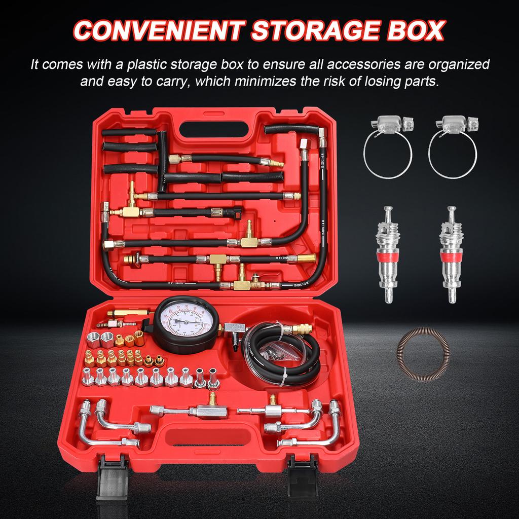 Fuel Injection Pressure Tester Kit TU443 0-140PSI 0-10Bar Automotive Fuel Pressure Gauge Complete Kit