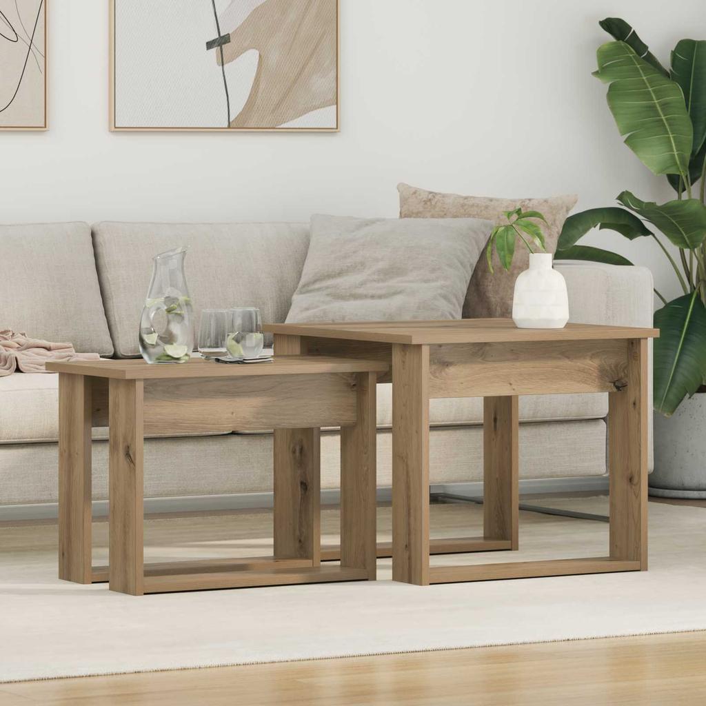 Coffee Table Set 2 Pcs Artisan Oak Wood Based Material
