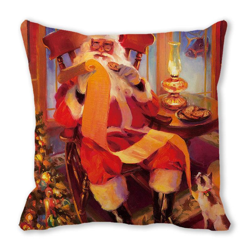 New Year Merry Christmas Santa Claus Print Pattern Cushion Cover for Home Decoration Square Pillow Cover 45x45cm