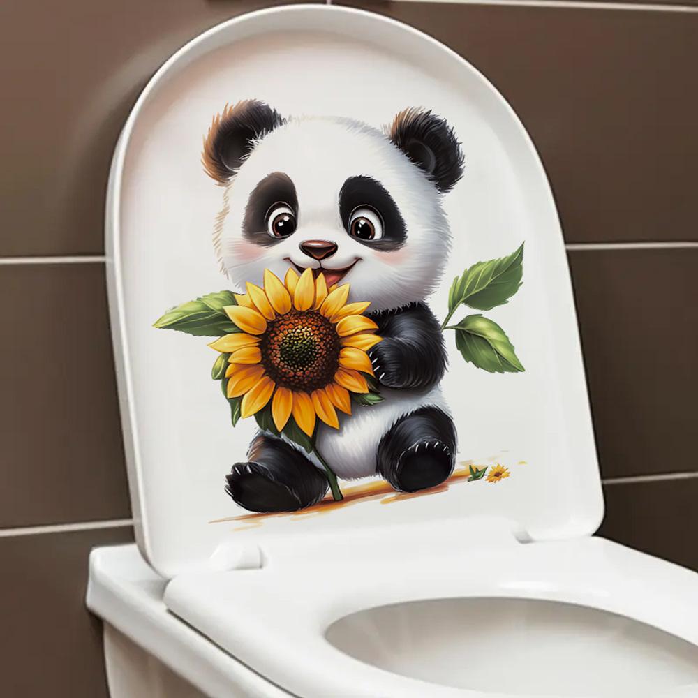 Cute Cartoon Panda Sunflower Toilet Wall Sticker Self-Adhesive Waterproof Removable Bathroom Home Decor Art