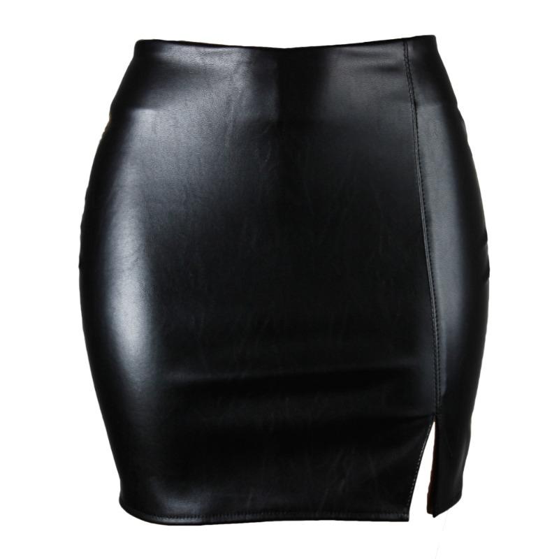Hohe Gürteltasche Hüfte Kurzen Rock Weiblichen Rock Nachtclub PU Leder Reißverschluss Sexy Schwarz Hübscher Schlank Mode Lederrock