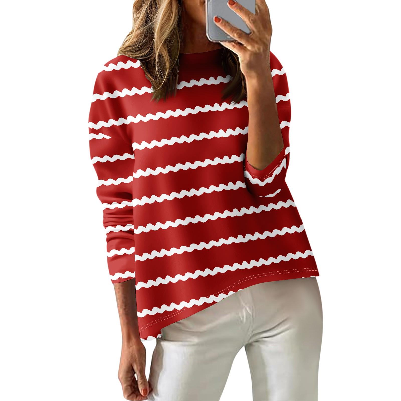 

Женская футболка с принтом, длинный рукав, повседневная, выходного дня, модная, с заниженной линией плеч, с круглым вырезом, блузка L красный