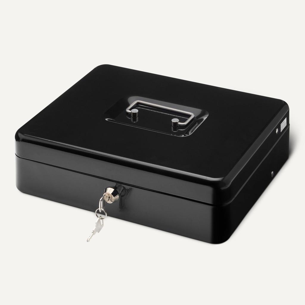 Amazon Basics Portable Cash Box/Coin Case with Lock/Tray, 30cm (L) x 24cm (W) x 9cm (H), Black