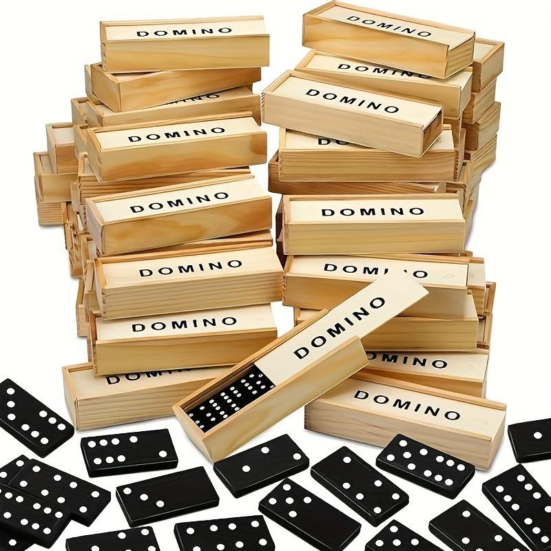 Wooden Dominoes Set Classic Black Domino Game with Storage Box