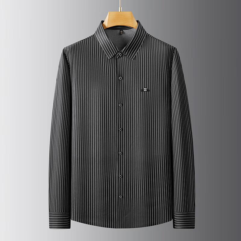 Men s Plus Size Vertical Stripe Lapel Long Sleeve Business Casual Shirt 5XL