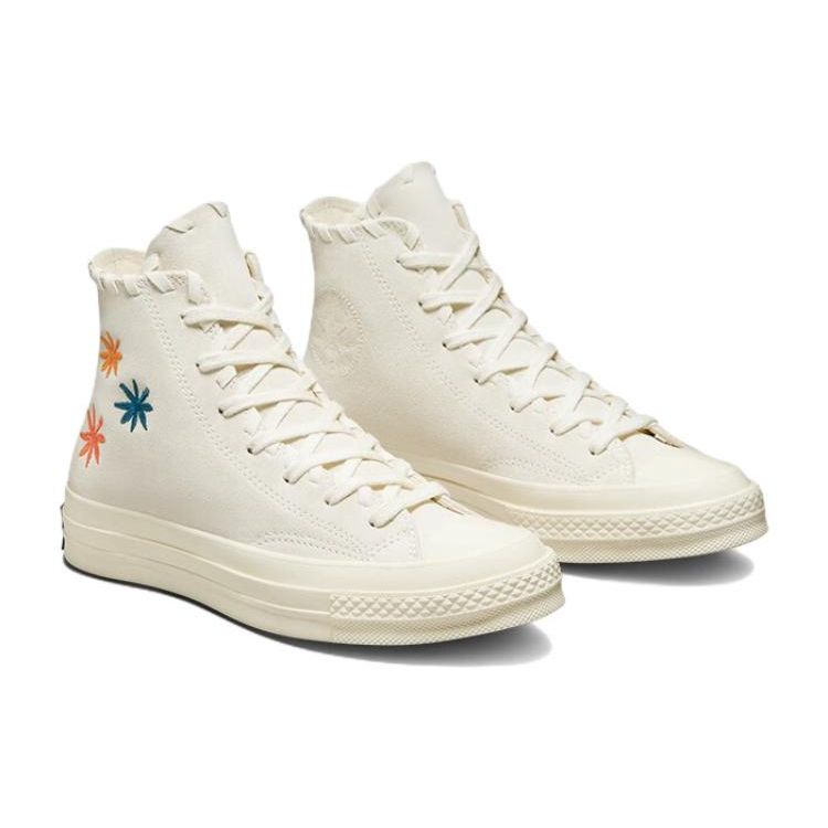 Converse Chuck 70 High Embroidered Floral - Egret Women Sneakers Cream Natural-Ivory A04298C