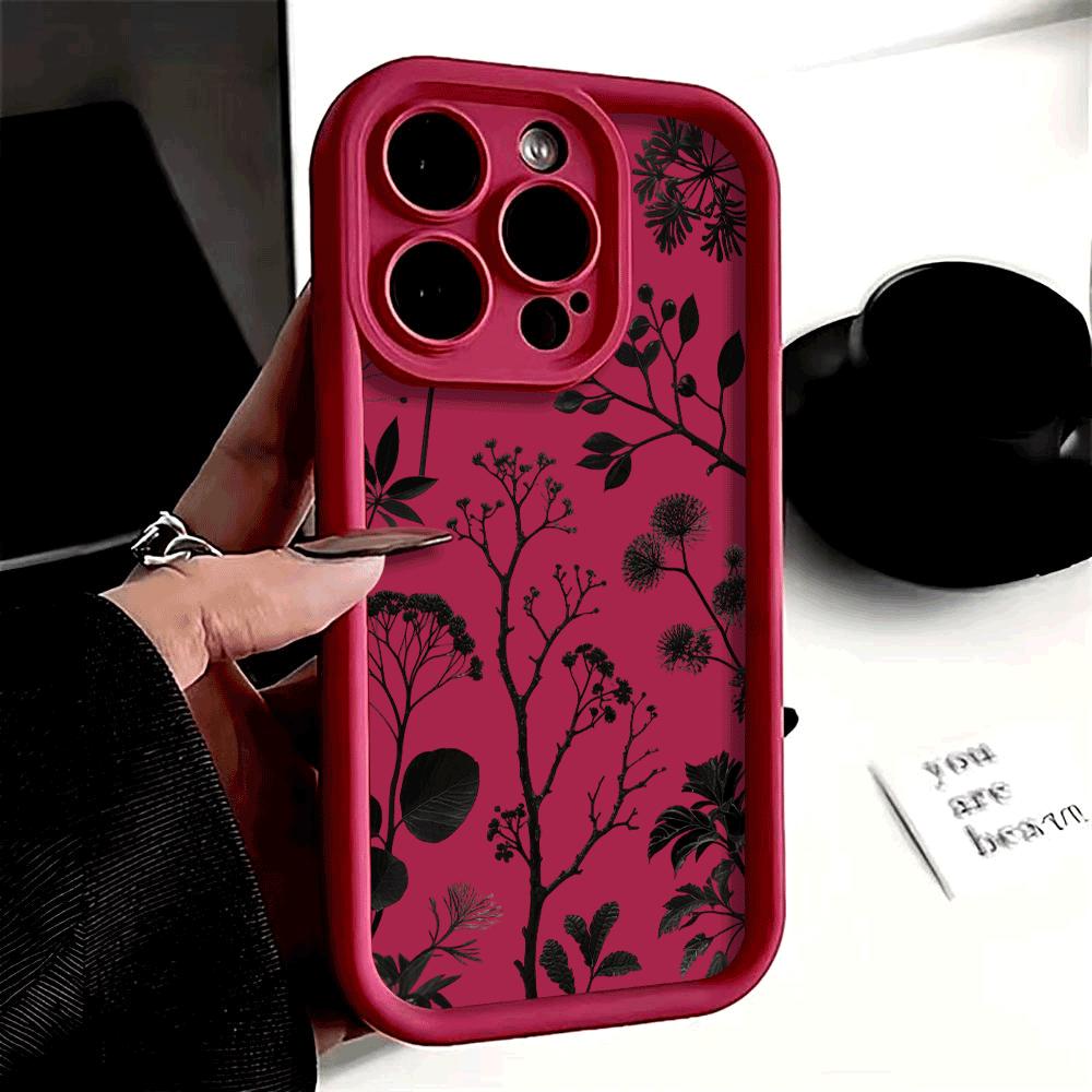 Black Plant Silhouette Pattern Phone Case for IPhone 14 15 16 Plus 13 12 11 16 Pro Max 12 Mini XS Max Anti-Scratch Soft Cover