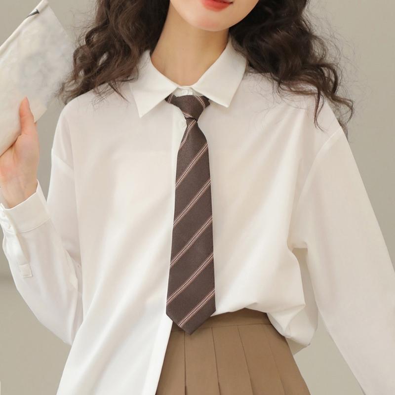 Lazy Tie Hand-tied Neckties Japanese Style Striped Collar Tie for School Shirt