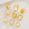 9pcs Fashion Gold Color Bowknot Pearl Geometric Open Rings Set for Women Exaggerated Irregular Adjustable Ring New Jewelry Gift