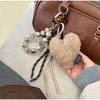Brand Plush Heart Beaded Bag Pendant Brown High-end Sweet Love Letter Ins Leather Bow Pendant Korea Fashion Keychain Giftpendant