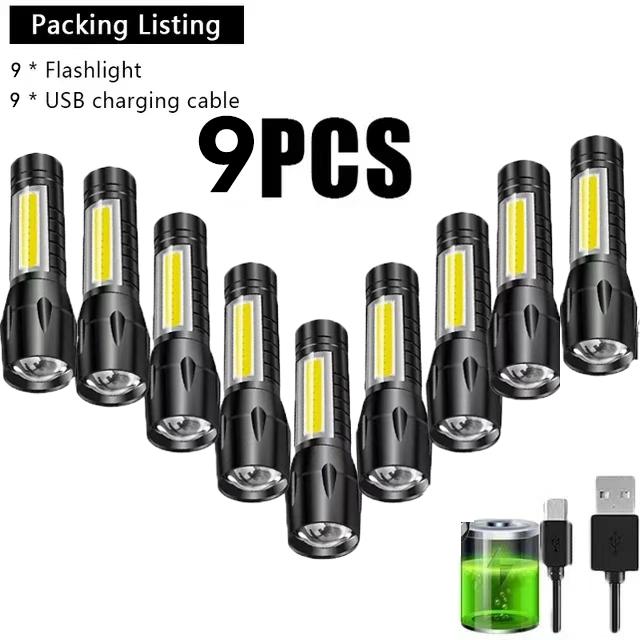 Powerful Mini Portable LED Flashlight USB Rechargeable Flashlight Zoom Torch Side COB Floodlight Outdoor Camping Emergency Lamp