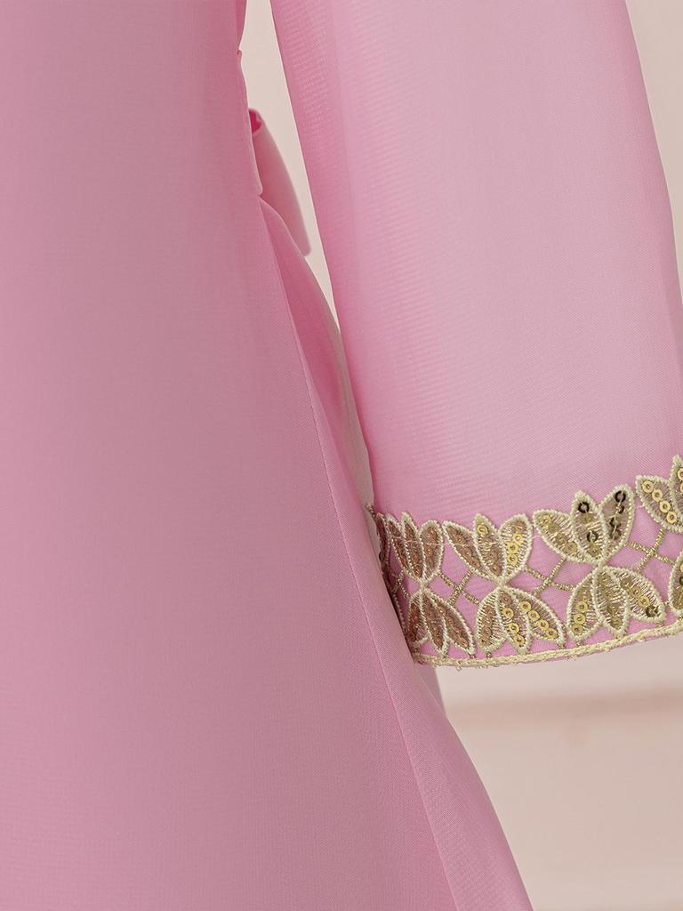 Elegant Chiffon Long Sleeve Arab-Inspired Dress for Holidays