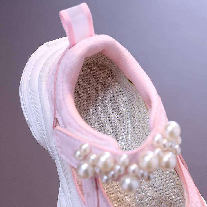 Mädchen Tennisschuhe Netz Hohl Sommer Kinder Unifarben Perlen Sportschuhe Kinder Prinzessin Sneaker Niedliches Herz