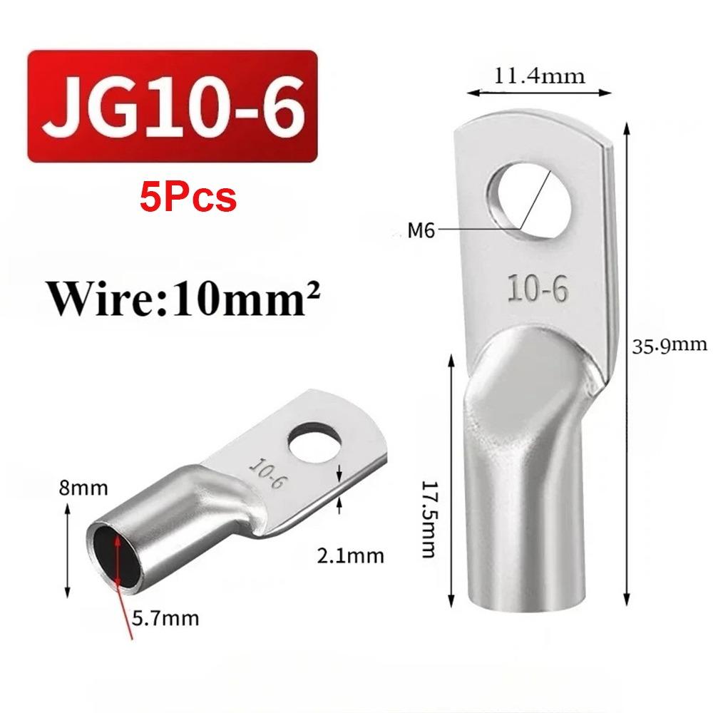 5Pcs 14-2AWG Tinned Copper Cable Lug JG Series Battery Cable Terminal  for Power Wire Crimping