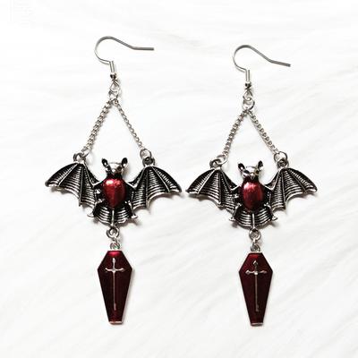 New Gothic Women's Earrings Punk Bat, Cross Coffee Earrings Magic Mirror Halloween Red Vampire Bat