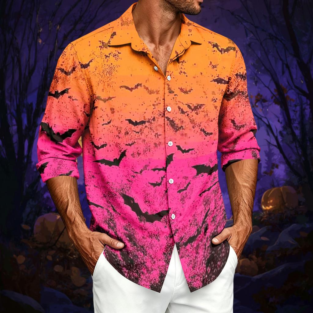 Herren Freizeit Langarmshirt mit Halloween-Print für Frühling, Sommer und Herbst