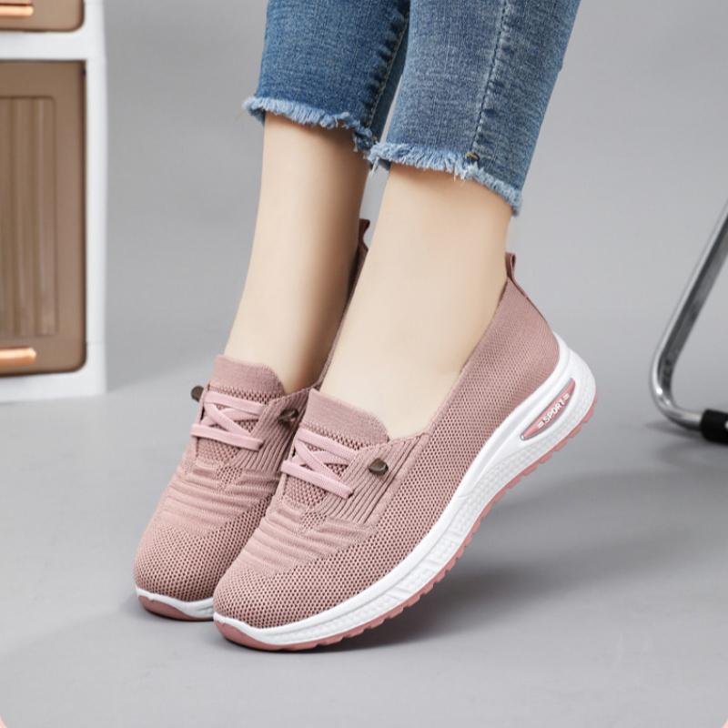 Casual shoes, fly woven breathable mom shoes, light mouth, lightweight single shoe, lace up mesh shoes